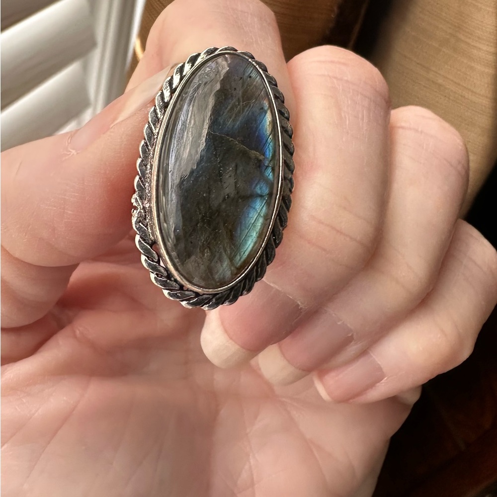 Labradorite Oval 925 Silver Ring - image 3